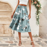 Naiste vabaaja k&otilde;rge v&ouml;&ouml;kohaga A-l&otilde;ikeline seelik t&auml;piline triibuline tr&uuml;kitud seelik taskutega L sinine