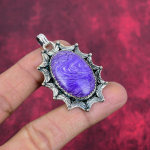 Charoite Handmade Gemstone Pendant, 925 Solid Sterling Silver Pendant Antique Jewelry, For Engagement Gift 2.13 Inches lilla
