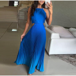 Elegantse gradientv&auml;rviga plisseeritud pikk kleit, moekas naiste varrukateta &otilde;htukleit, kaelarihmaga disain, stiilne, trendikas, uus 2025 S sinine