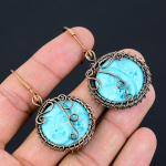 Blue Cameo Face Handmade Copper Wire Wrap Jewelry Earring 2.28 f3z71