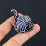 Blue Titanium Shell Handmade Copper Wire Wrap Pendant 1.77 b7e04