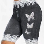 Naiste mood 3D Butterfly Lilleprinter Teksap&uuml;ksid Retuusid Plus Size Jeggings L&uuml;hikesed p&uuml;ksid Retuusid L