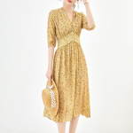 French Style Slim Waist Floral Dress in Heavy Mulberry Silk Extra Large