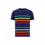 Polo Ralph Lauren SS22 Triibuline &Uuml;mmarguse Kaelusega L&uuml;hikeste Varrukatega T-s&auml;rk Meeste Topid Sinine 860413-001 S