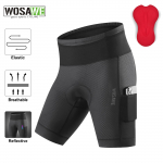 WOSAWE Men's Road Cycling Breathable Stretch Athletic Foam Padded Side Pocket Night Cycling Shorts S must
