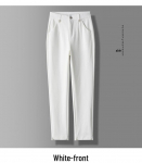 Naiste k&otilde;rge v&ouml;&ouml;kohaga slim-fit sirge s&auml;&auml;rega valged p&uuml;ksid suveks Nine-point White