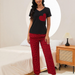 Suvine magamis&uuml;likond naistele, 2-osaline pidžaamakomplekt, V kaelus, l&uuml;hikeste varrukatega s&uuml;dametr&uuml;kiga s&auml;rgid ja ruudulised pikad p&uuml;ksid vaba aeg kodu kandmine &ouml;&ouml;seks L