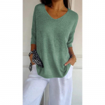 Naiste mood vabaaja &uuml;hev&auml;rvilised s&uuml;gistalvised pikkade varrukatega V-kaelusega kampsunid S