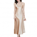 Naiste varrukateta spagetirihmadega satiinkleit, seksikas V-kaelusega libisev pikk kleit, kokteilipeo &otilde;htukleit L &scaron;ampanjav&auml;rvi