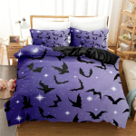 Pehme ja hingav Halloweeni nahkhiire teemaline 3-osaline tekikottide komplekt - Aastaringselt mugav, lihtsa lukuga sulgemise ja vastupidava kootud kangaga EU Single 135x200cm