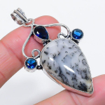 Natural Dendrite Opal, Topaz 925 Sterling Silver Jewelry Pendant 2.44 z3g93