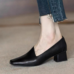 Ruudukujulise ninaga Naiste Keskmise Kontsaga Nahast Kingad Moodsad Elegantsed Kontorikingad Naine 2024 Trend S&uuml;gisesed Pumbad Kingad Kleit Zapatos Mujer 34 must