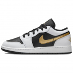 Air Jordan 1 Low GS Kuldne Swoosh Laste tossud Valge Must Metallik-Kuldne 553560-172 36
