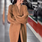 Naiste Retro Chic naaritsa ka&scaron;miirist kampsun-mantel - Laisk stiil, keskmise pikkusega, p&otilde;lvedeni, lai l&otilde;ige, kootud kardigan s&uuml;giseks ja talveks. One Size khaki