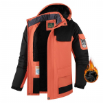 Soe puuvillane jope meestele, millele on lisatud fliis ja paks jope meeste v&auml;litingimustesse, suur suurus, kapuutsiga jope, paks disain XXXL oranž