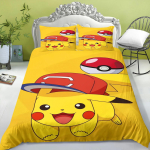 Multikas armas Pikachu mustriga pingulduslina, magamistoa tr&uuml;kitud voodikate padjapuuriga, voodipesukomplekt (1/2 padjap&uuml;&uuml;r) 140x200x30cm