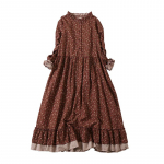 Mori t&uuml;druk, s&uuml;giskevadine naiste avar pikk kleit, volangidega kraega lilleline Cottagecore kleit Vintage puuvillane volangidega Elegantne &scaron;ikk kleit One Size oranž