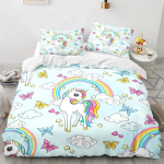Multifilm &Uuml;kssarvik tekikott King Queen Armas valge m&uuml;&uuml;tiline looma voodipesukomplekt Lastele t&uuml;drukule v&auml;rviline vikerkaarekujuline pol&uuml;estrist tekikott 70x133cm 2pcs