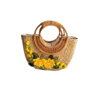 Vietnami k&auml;sitsi valmistatud retro kootud kott reisimiseks ja pildistamiseks Red Flower Woven Tote 26x18x5cm
