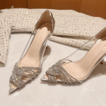 Mood Uus Suvine PVC Kontsad Terava Ninaga Teemant Temperament Naiselik Haldjas Prantsuse L&auml;bipaistvad Pulmakingad &Uuml;ksik Rhinestone Kingad 35 h&otilde;be