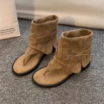 Retro l&uuml;hikesed saapad, lahedad saapad, uued mitmek&uuml;lgsed ja moekad paksude tallaga kingad naistele 35 khaki