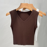 Naiste vest ja vest, uus suvine V-kaelusega varrukateta T-s&auml;rk, sisemine s&auml;rk, l&uuml;hike &uuml;laosa 3XL pruun