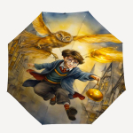1 tk Hogwarts Kuldne Snitch Automaatne Avamine/Sulgemine, 8-ribiline Vastupidav Raam Kompaktne Reisi-vihmavari Meestele ja Naistele S1222094 beige
