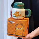 Garfieldi &uuml;hine keraamiline kruus kaanega paarile veetass uus tass koduseks joogiveeks kontori kohvitass 520ML roheline