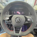 For Skoda Octavia PRO KAROQ - Hand-stitched Dark gray Leather non-slip Car Steering Wheel Cover Auto parts 2