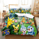 Pokemon Voodipesu Komplekt Multikas Anime Laste Magamistuba Tekk Poiss T&uuml;druk Voodipesu &Uuml;hene Kahene Kuninglik Pikachu Tekikate Kingitus AU Single(140*210cm)3pcs