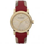 Burberry BU9111 Naiste &Scaron;veitsi Haymarket Check Kangas & Punane Nahkrihmaga K&auml;ekell punane