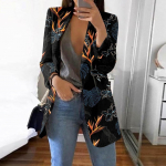Naiste vabaaja moeprint rev&auml;&auml;riga pikkade varrukatega slim fit jakk XXXXXL must