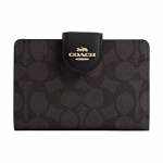 Coach Signature l&otilde;uend 13 Br&auml;ndi logo Klappkinnitusega rahakott Naiste rahakott P&auml;hklipuu Must CW786-IMXAQ Walnut & Black