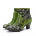 Johnature Retro Ehtne Nahk Patchwork Jacquard Kangas K&otilde;rge Kontsaga Naiste L&uuml;hikesed Saapad 36