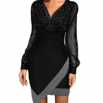 Naiste kevad-s&uuml;gis kleit V-kaelusega laternvarrukatega ebakorrap&auml;rase &auml;&auml;rega l&auml;bipaistev v&otilde;rk pitsidega patchwork &uuml;mbris mini kleit &uuml;le p&otilde;lve pikkusega balli peo jaoks 2XL