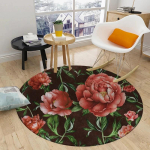 Pioni roosi&otilde;ie &uuml;mmargune vaip pehme libisemiskindel ringvaip magamistuppa elutuppa diivani tooli lilleline dekoratsioon 80x80cm black