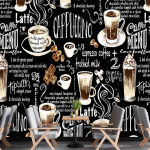 K&auml;sitsi maalitud kohviteemaline tapeet T&ouml;&ouml;stuslik dekoratsioon Seinamaal Restoran Kohvik Koogipood Kohvitoad 200 cm(W) x 140 cm(H)