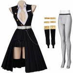 Naissoost anime tegelase cosplay kost&uuml;&uuml;m, anime peo cosplay t&auml;iskomplekt esinemiskost&uuml;&uuml;me, Halloweeni must &uuml;htlane kleit, kalav&otilde;rguga sokid S must