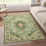 Suur boheemlaslik roheline lilleline vaip, puhkemaja aktsent | Lillemustriga vaip | Masinpestav vaip, vaibad elutuppa 160cm x 230cm beige
