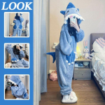 Kigurumi Armas Hai Kapuutsiga Korallfliisist Pidžaama Naistele Magamisriided Pidu Halloween Karneval S sinine