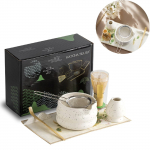 7-osaline Matcha visplikomplekt, Jaapani matcha teekomplekt bambusvispli, keraamilise kausi, lusika ja s&otilde;elaga, t&auml;ielik tseremooniakomplekt, kingitus valge