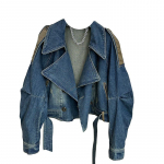 T&auml;navamoe teksajakid naistele, plaastritega, vabaaja pealisr&otilde;ivad, Y2k topid, Harajuku mood, vintage-mantlid S sinine