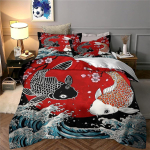 Karpkalade tekikott 3D-tr&uuml;kiga Aastaringselt 3 osa Voodipesu Peidetud t&otilde;mblukk Jaapani tekikott &Uuml;lipehme T&auml;iskasvanutele Teismelistele Naistele 90x200cm 2pcs&Duvet Cover