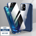 360&deg; t&auml;iskaitsega metallist magnetiline kahepoolne klaasist kl&otilde;pslukuga pealtvaatamist takistav telefoni&uuml;mbris iPhone 15 14 13 12 16 Pro Max jaoks for iphone14ProMax(6.7") sinine