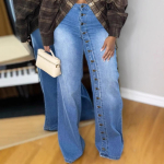 Naiste Keskmise K&otilde;rgusega Sirge S&auml;&auml;rega Mitme N&ouml;&ouml;biga L&otilde;dva L&otilde;ikega Streetwear Laiade S&auml;&auml;ristega Denim P&uuml;ksid Kevadiseks Vabaaja Igap&auml;evaseks Kandmiseks S sinine