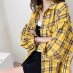 Naiste ruuduline pluusid, &uuml;herealine korea stiilis &uuml;herealine pluusid naiste stiilne sinine s&auml;rk L yellow