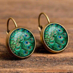 1paar Euroopa ja Ameerika Ear Hook Time Gemstone Feathers K&otilde;rvar&otilde;ngas Retro Eardrop pronksi