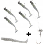 P&uuml;&uuml;gilant 5 tk 7g jigipea konksud ja kalap&uuml;&uuml;gi pehme lant Bass Fishing Bait Grub Worm Swimbai h&otilde;be