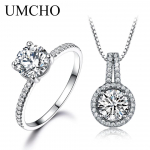 UMCHO Solid 925 Sterling h&otilde;be ehteid tsirkoonist r&otilde;ngast ripatsid kaelakeed naistele pulma ehete komplekt 5 puhas