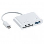 Kasulik universaalne stabiilse j&otilde;udlusega USB 2.0/C-t&uuml;&uuml;pi kolm-&uuml;hes multifunktsionaalne kaardilugeja adapter mobiiltelefoni mikro-SD-kaardilugeja jaoks USB valge